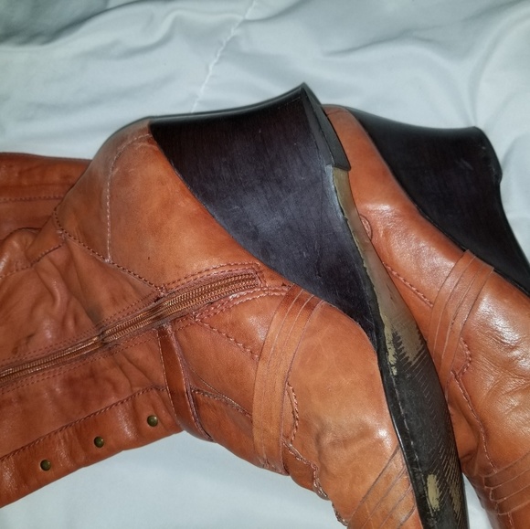 Bronx | Leather Wedge Boots w Stud Detail - Cognac - Picture 5 of 11